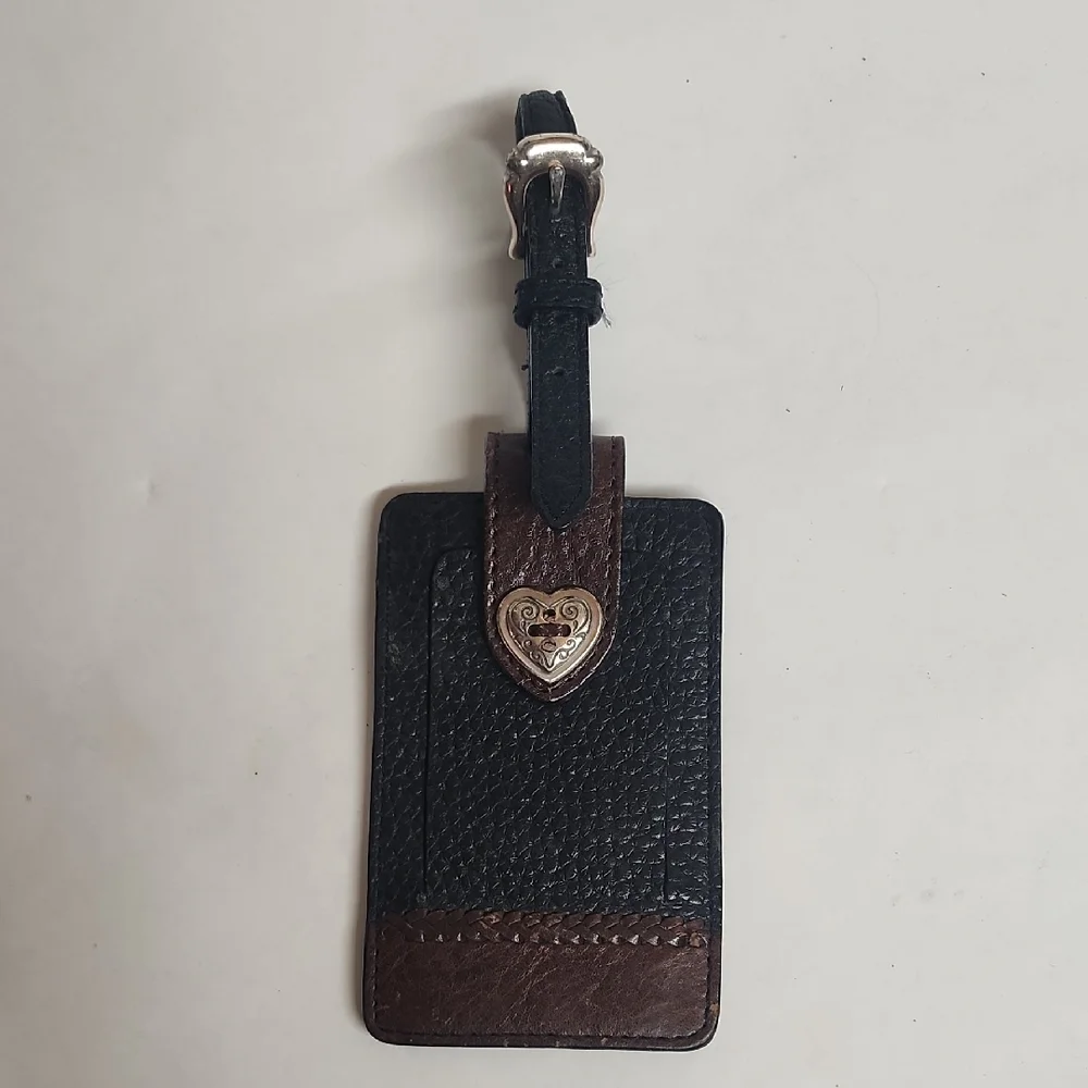 Elegant Vintage Black and Brown Leather Luggage Bag Tag